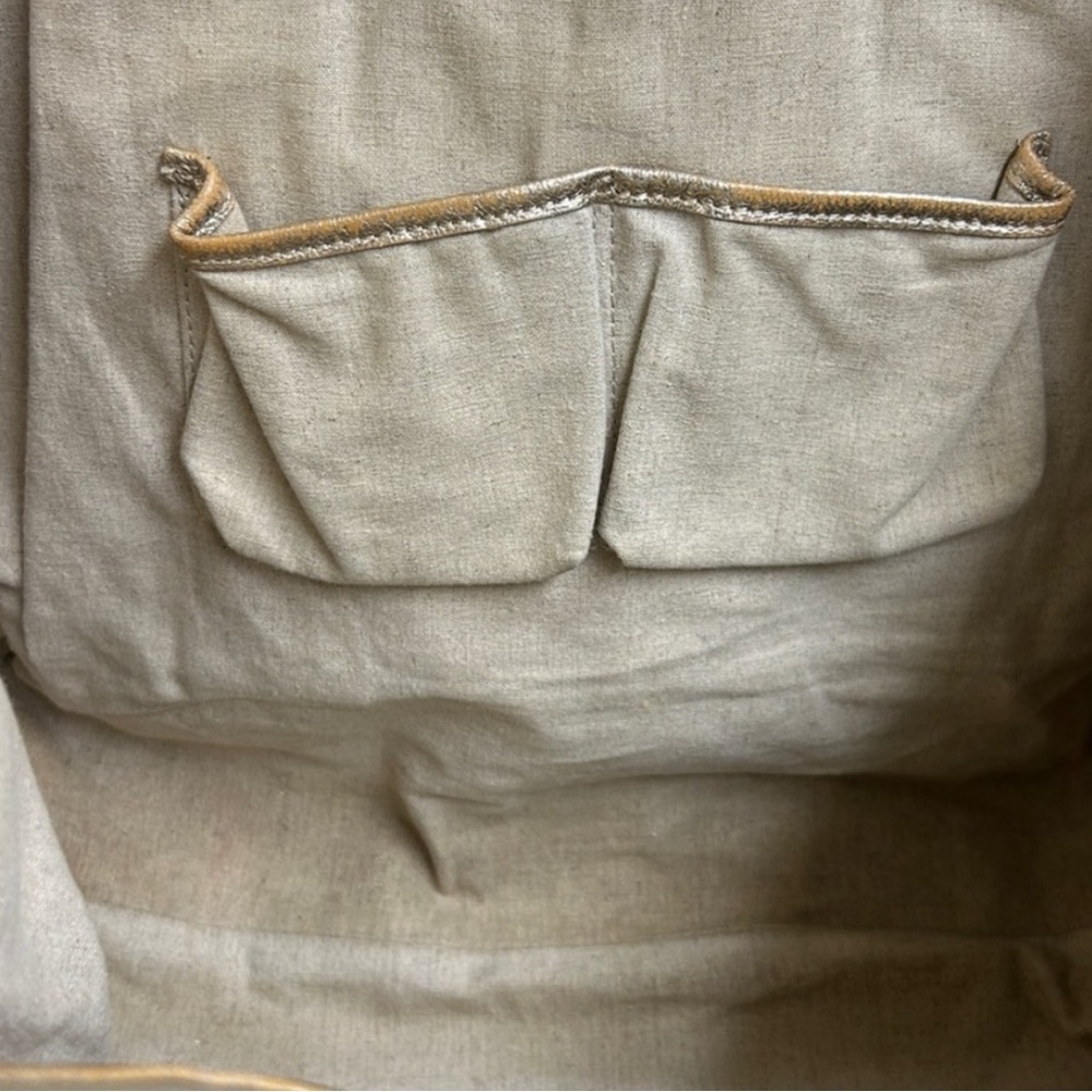 Tory Burch Beige Canvas Tote with Silver Trim - Picture 11 of 13
